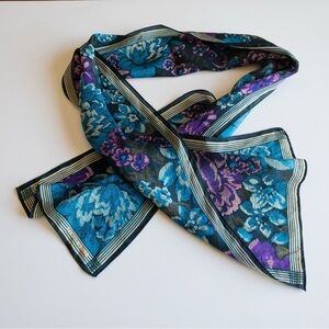 Vintage Elaine Gold 100% Silk Chiffon Scarf Floral Ornate Design Multicolored